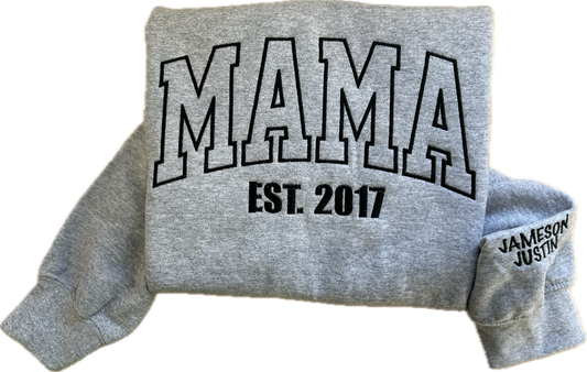 Outline MAMA sweater with year established and names